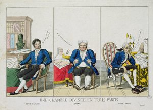 La Chambre Divisee en Trois Partis, caricature of the National Assembly, 1819 by French School